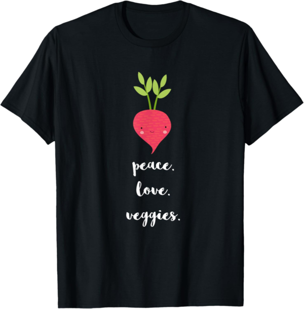 Peace Love Veggies, Funny Vegan Tee for Animal Lovers T-Shir... - Image 2